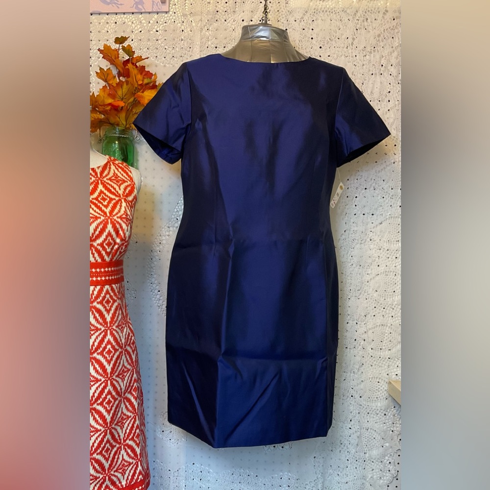 Talbots 100% SILK Sheath Cocktail Dress Size 18 Navy Blue New With Tags